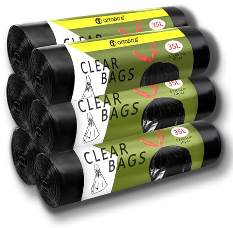Aitodos® 60 Bolsas de Basura 35L, LxH: 57x65cm, Negro, Bolsa de Basura de Polietileno,Adecuado para Contenedores de Basura de Hasta 35L, Bolsas de Basura para Cocina y Sala de Estar