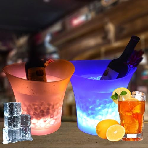 Cubitera LED de 5 L, 2 Enfriadores de Champán, Enfriador de Champán con Cambio Automático de Color RGB, Resistente al Agua, Enfriador de Botellas, Enfriador de Cerveza, para Fiesta/Hogar/Bar