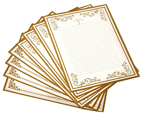 KAKASEA Briefpapier-Set im Vintage-Stil, bedruckbar, liniert, Hochzeitseinladung, Gruß, Liebesbriefe, Gothic-Kalligraphie-Papier und Umschläge, cremefarben/beige, A5, Retro, 8 Stück