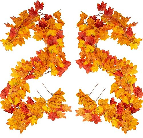 2 Pack Artificial Autumn Leaves Decor - 11.4Ft Halloween Wall for Fireplace Door, Home Garden