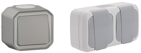 LEGRAND - Interrupteur Mural Etanche Simple ou Va-et-vient 10A Plexo - Commande d'Éclairage & SIEMENS - Étanche Double Prise 2P+T gris