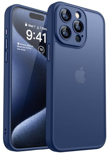 CANSHN Upgrade für iPhone 15 Pro Hülle mit Kameraschutz (TOP Militärschutz) Minimalistische Transluzente Matte Schutzhülle Extrem Haltbarkeit Hülle iPhone 15 Pro Case Stoßfest, Dunkelblau