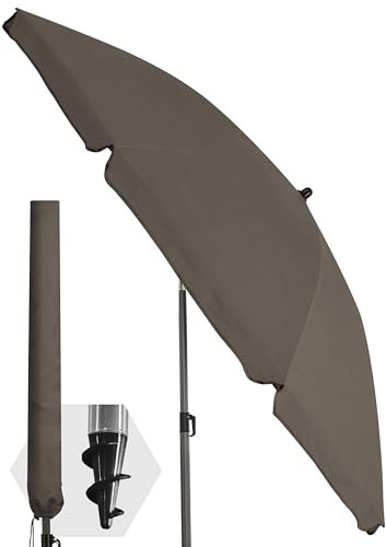 4smile Strandschirm SunnyJoy, Ø 180 cm Taupe - UPF 50+ Sonnenschirm Strand, Sonnenschirm Balkon - Strandschirm windfest stabil, Balkon-Schirm mit Hülle, Gartenschirm