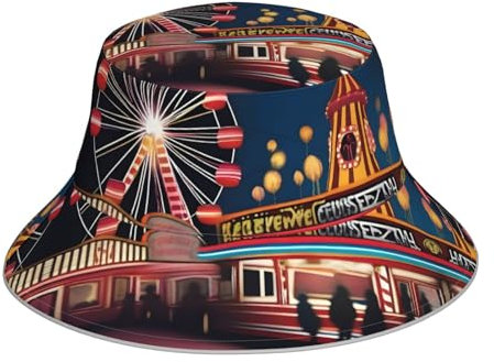 XZDCAL CursedCarnival Reflektierender Bucket Hat - Atmungsaktive und Faltbare Kopfbedeckung für Outdoor-Aktivitäten Schwarz, Schwarz, Einheitsgr��e