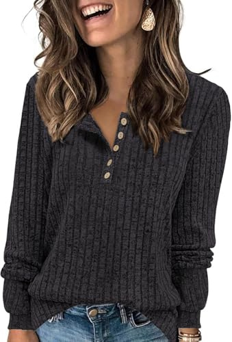 Tanmolo Damen Pullover Herbst Elegant Henley‑Ausschnitt Strickpullover | Henley‑Ausschnitt Langarmshirt,Herbst,Elegant Dünne Pulli,Langarm Sweatshirt,Locker Oberteile,Longpullover