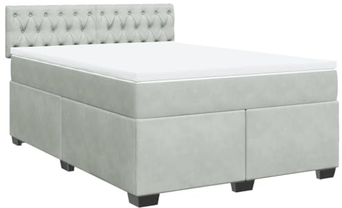 vidaXL Boxspringbett mit Matratze Hellgrau 140x200 cm Samt