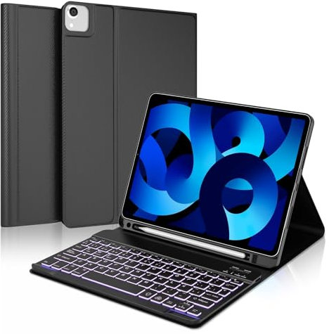 iPad Air 5 Teclado - Funda Con Teclado Español Retroiluminado Bluetooth Para iPad Air 5/4 Generación 2022, iPad Pro 11 4.ª/3.ª/2.ª/1.ª, Negro