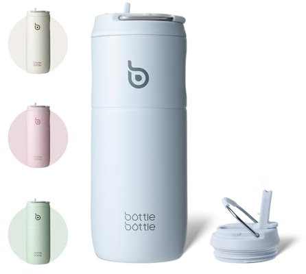 bottlebottle Edelstahl Trinkflasche mit Strohhalm 500ml, auslaufsichere Sportwasserflasche, ideal für Schule, Büro, Wandern und Ausflüge, BPA-frei (Blau)