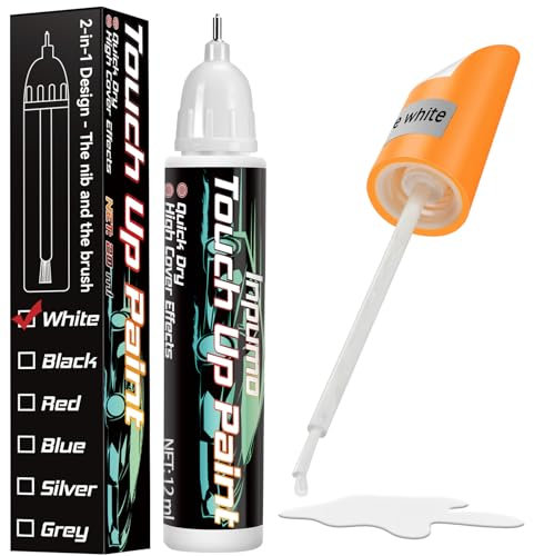 Inpumo Stylo Retouche Peinture Carrosserie, Retouche Peinture Voiture, Solution Rapide pour Carrosserie, Peinture Voiture Carrosserie & Jante Alu (Blanc)