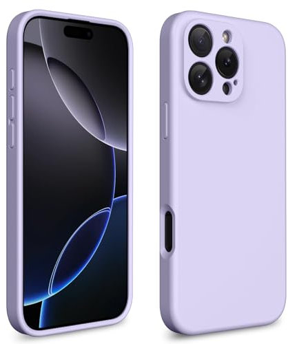 CALOOP Slim-Fit for iPhone 16 Pro Max Case,Skin Soft Liquid Silicone,Sturdy Hard Frame Shockproof Cover with Anti-Scratch Microfiber Lining,Full Protection for Screen and Lens,6.9 inch,Lilac Purple