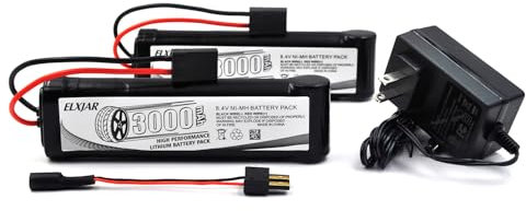 Ni-MH-Akku mit TRX-Stecker und Ladegerät, 8,4 V, 3000 mAh, Ersatz für ferngesteuertes Auto, LKW, Boot, Buggy, Tamiya, Traxxas, Kyosho, HPI LOSI, 2 Stück