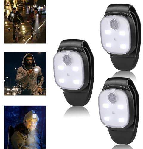 GOMETY 3 Stück LED Clip Lampe Outdoor, LED Stirnlampe mit 3 Lichtmodi USB Wiederaufladbar Nacht LED Lauflichter Klein Taschenlampe Sicherheitslicht für Wandern Camping Laufen Jogger Rucksack (3)