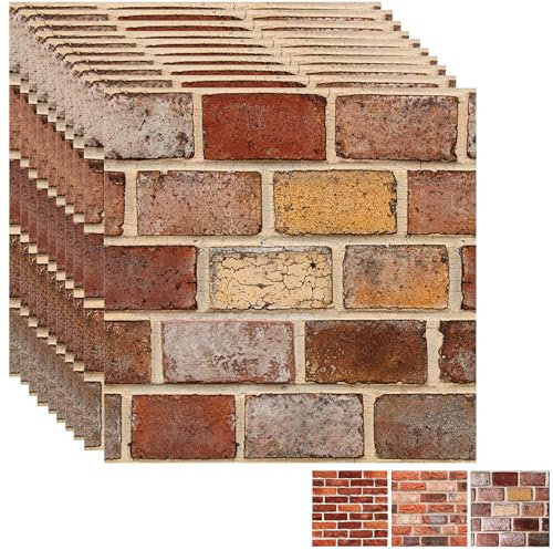 3D Wall Panels Self Adhesive for Interior Wall Decor,10 Pack 3D Brick Effect Wall Panels,PVC Wallpaper Covering Stone Wall Panels for Home Kitchen,Living Room,Office 30x30cm (Christmas Stone)