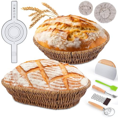 WILLONG Gärkörbchen Gärkorb für Brot, Gärkörbchen zum Backen, 24cm Oval und 23 cm,Geeignet für Professionelle Bäcker und Backbegeisterte