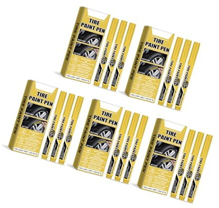 ZHAPEG 15 x gelber Reifenlackstift, wasserabweisend, Reifenmarkierstift, gelber Lackstift, schnell trocknend, für Autoreifen, Kratzer-Reparatur