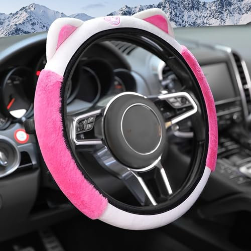 Flaconi Plüsch Lenkradbezug für Auto, Winter - Geeignet für Lastwagen, Lieferwagen, SUVs (Rose Rot)