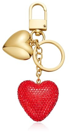 WOWORAMA Breloque de sac à main en forme de cœur pour femme - Porte-clés en forme de cœur gonflé avec strass étincelants - Cadeau de Saint-Valentin, Rouge, taille unique