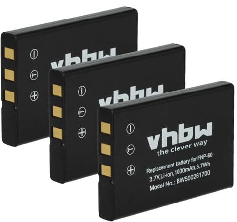 vhbw 3X Akku kompatibel mit Nytech ND-6360 Kamera (1000 mAh, 3,6 V, Li-Ion)