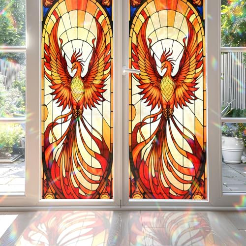 Decorative Phoenix Stained Glass Window Film, Phoenix Stained Glass Window Film for Bathroom Door Heat Anti UV
