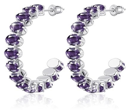 Linawe Orecchini in argento con ametista viola, orecchini fossili da appendere in argento, orecchini a cerchio grandi, orecchini in acciaio inossidabile da donna, gioielli di moda, ipoallergenici