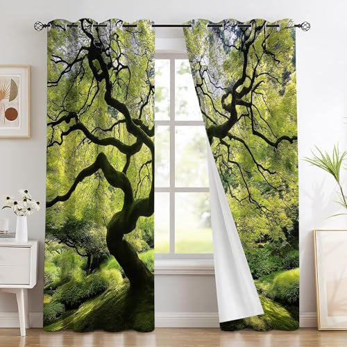 GSAEIMCT Riesiger Baum Verdunklungsvorhänge – Vorhänge mit Ahorn Dekoration, Zuhause geeignet für Schlafzimmer Wohnzimmer, 2-teiliges Set Kinder-und Jugendzimmer (200x140 cm(HöhexBreite))