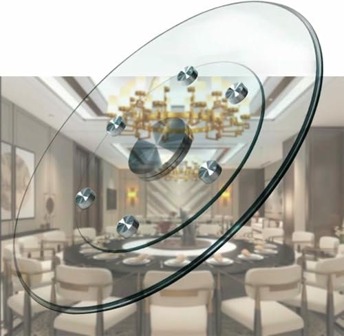 BTOIASYHF 80cm Plato Giratorio Grande De Vidrio Templado, Transparente Redonda Bandeja Giratoria Plato para Servir Giratorio para Mesa con Rueda Auxiliar(80cm(30inch))