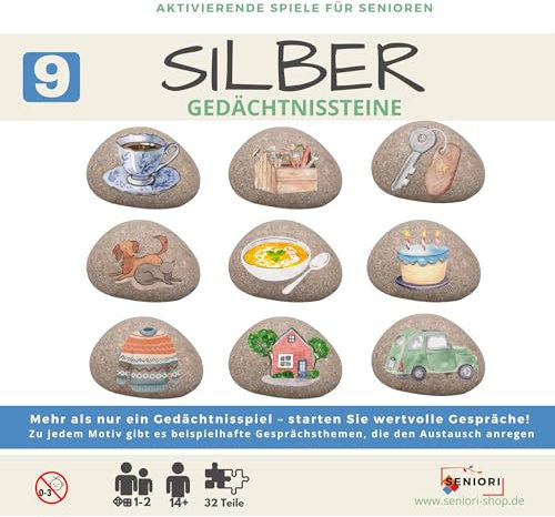 SENIORI Gedächtnissteine – Memo-Spiel für Senioren, 16 Paar Bilder, Steinkarten zur Gedächtnisförderung und anregenden Gesprächen Erinnerungs-Spiel Nr.9