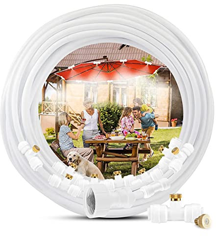 LUOZIQINX Nebulizzatore Giardino, Dispositivo di Raffreddamento a Spruzzo, Sistema di Raffreddamento a Nebulizzazione, Sistema di Irrigazione per Ombrelloni, Tende da Sole, Serre,Bianca,15m/49.2ft