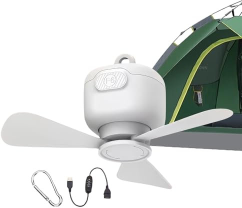 Uoqpty Ventilador De Techo Con Batería,Ventilador De Techo Para Autocaravanas Con Mando A Distancia Inalámbrico - Potente Flujo De Aire Con Gancho Para Dormitorio Terraza Taller Cenador