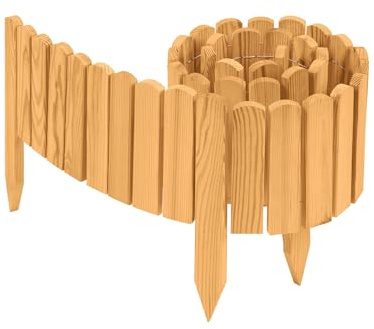 Woodygift Beeteinfassung Holz 200 cm – Rasenkante 20 cm Hoch – Flexibler Gartenzaun Beetumrandung Naturholz – Gartendeko Rollborder für Rabatten & Wege (Helle Eiche)