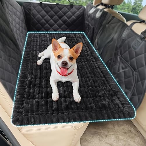 Loiion Hundematte Auto Rückbank Antirutsch, 127×62x3cm Dunkelgrau, Schwarz | Auto Hundedecke Rücksitz Schutzmatte Weicher Flanell Rutschfest Waschbar Reisedecke, Dicke Sofa Überzug