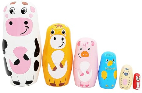 Arroopu Russian Nesting Dolls - 6 Layers Wooden Cow Nesting Toys | Novelty Toys for Bedroom Living Room Dormitory Office School Car Apartment Thanksgiving