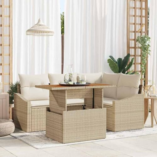 Frdhee Eckbank Couch Eck Sofa Ecksofa,Garten Essgruppe mit Kissen Beige und Creme 100 x 55 x 73 cm,Sitzgruppe Für Balkon,Garten,Outdoor Lounge,Frei Kombinierbar