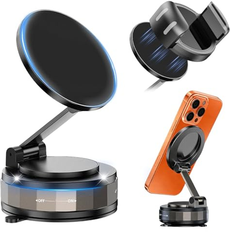 Vakuum Handyhalterung Auto Magnet, 2026 Upgrade 2-in-1 Handy Halterung Auto für Alle Smartphones mit [Vakuum Saugnapf & N55 Magnete 360°Drehbar], Autohalterung für iPhone 17 16 15 14 Pro Max Pixel