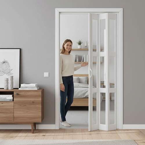 Kgfvesdc Porta A Soffietto Da Interno,Porte A Soffietto Su Misura Da Esterno【W×H:60×180cm】Divisorio A Prova Di Acqua,Con Maniglie, Vetro E Viti,Porte In Pvc Per Soggiorno, Armadio, Bagni