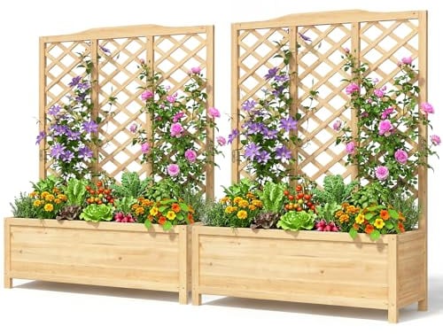 Blumenkasten mit Rankgitter - 112x40x150cm Pflanzkasten mit Spalier - Blumentopf mit Rankhilfe - Pflanzkübel mit Liner & Entwässerung - Hochbeet Blumenkübel für Garten Balkon