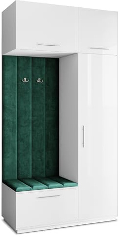 Masseno Flugarderoben Set Rema, Kleiderschrank-Set mit Sitzbank, Garderobenschrank Flur mit 5 Regalböden, Weiß