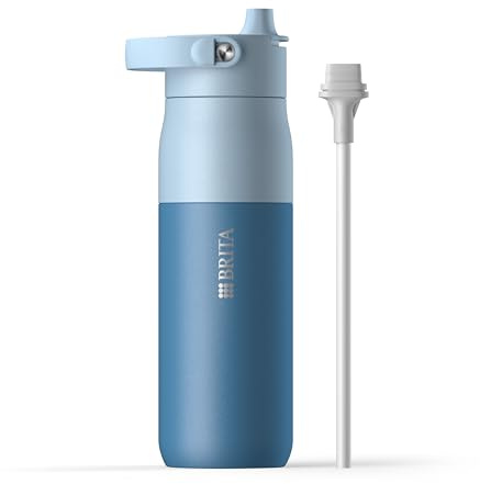 BRITA LARQ Essential Edelstahl Trinkflasche mit Strohhalm (680ml) blau | Edelstahl Wasser-Flasche ohne Filter, doppelwandige Isolierung (24h kalt), mit abnehmbarem Henkel, spülmaschinengeeignet