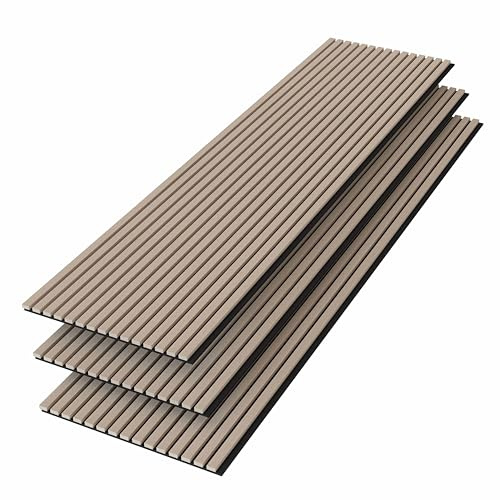 Lot de 3 Panneaux tasseaux acoustiques décor chêne clair, 240 x 60cm | Panneau acoustique mural pour studios, salons, bureau, comptoir - Fond feutrine noir