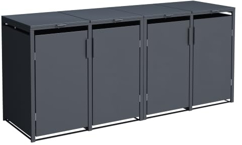 SMARTBOX 4er Mülltonnenbox für Mülltonnen bis 240 Liter - in Anthrazit - Verkleidung Wetterfest & Korrosionsbeständig - Storage Cabinet Möbelschrank mit Gasdruckdämpfer Soft-Close Deckelseilzug