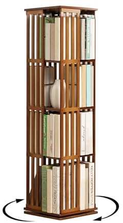 XCRFKGW Libreria Girevole in Bambù, Libreria Alta e Stretta (4 piani) | Scaffale Girevole per Libri Modello Verticale Salvaspazio, Mobile Portaoggetti, per Camera, Soggiorno o Ufficio