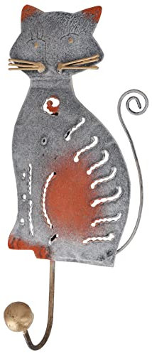 GURU SHOP Kleiner Garderobenhaken, Metall Kleiderhaken - Katze 3, 18x8x5 cm