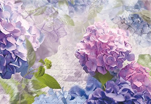 Komar OTSKSA Tapete, Wand, Dekoration, Wandbelag, Wandbild, Wanddeko, Hortensieen, Schriftzug im Hintergrund, Blüten | 8-705 Papier Fototapete, Lila, 368 x 254 cm, 8 Teile
