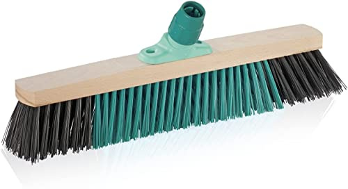 Leifheit Outdoor Besen Xtra Clean 50 cm mit X-Borsten für gründlicheres Fegen, Kehrbesen mit Borsten aus nassfestem Elaston, Feger mit Schraubgewinde, Besenkopf aus 100% Holz