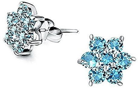 Blau gefrorene Schneeflocke Elsa-Silber-Halskette Halskette Aqua blaue Schneeflocke Silber Ohrstecker (Türkis Schneeflocke Ohrringe)