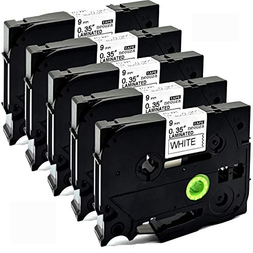 NEOUZA Kompatible Etikettenbänder, Ersatz für Brother TZe-221, TZ-221, laminiert, 9 mm x 8 m, Schwarz auf Weiß, funktioniert mit P-Touch PT H100, H110, D210, D400AD 1290, 5 Stück