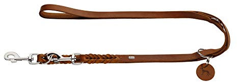 HUNTER verstellbare Führleine SOLID EDUCATION, Farbe: cognac, Leder, geflochten, robust, weich, Größe: 18/250