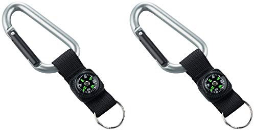 munkees 2 x Schlüsselanhänger Karabiner-Haken mit Band + Kompass, 3228, Silber, Doppelpack, 322819