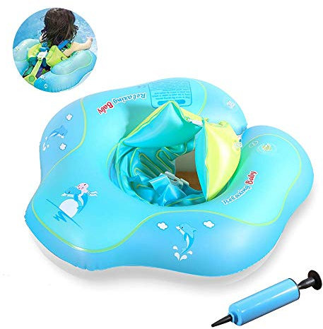 EVERGD Baby Schwimmschwimmer Pool Baby Float Einstellbare Aufblasbare Dual Inflation Chambers Schwimmring mit Aufblasbarer Taille Schutz, Süße Glocken für Neugeborenes Baby Schwimmen mit Manueller