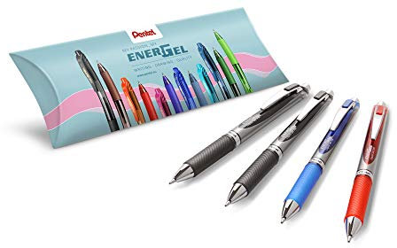 Pentel Energel BL80 Gel-Tintenroller, einziehbar, breite Spitze, 1 mm, 4 verschiedene Farben (2 Schwarz, 1 Rot, 1 Blau)